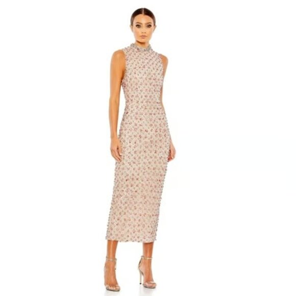 NWT Mac Duggal Embellished High Neck Sleeveless Sheath Dress Peach 4 #A03131 - Picture 1 of 7